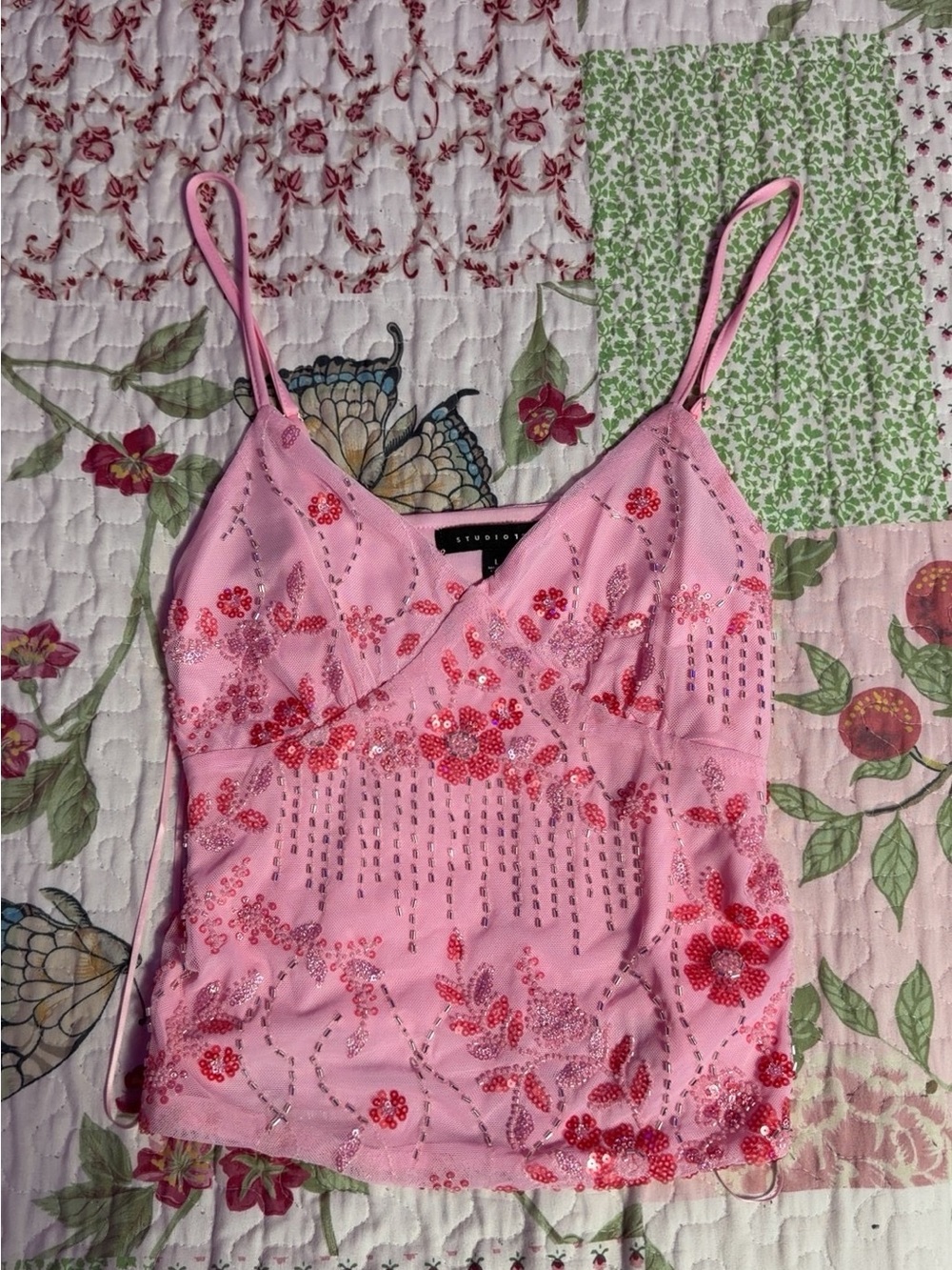 Studio 1940 Pink Beaded Floral Cami